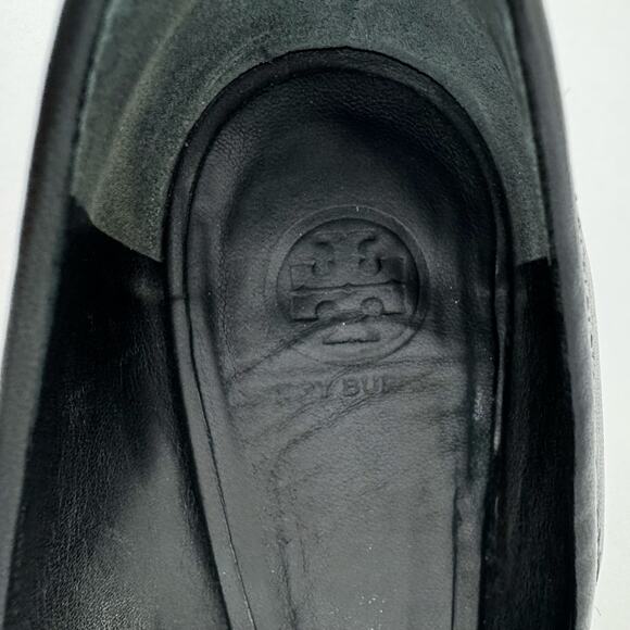 Tory Burch Sally Leather Wedge Pumps Shoes Black Metal Double T Logo 9.5M - Picture 12 of 15